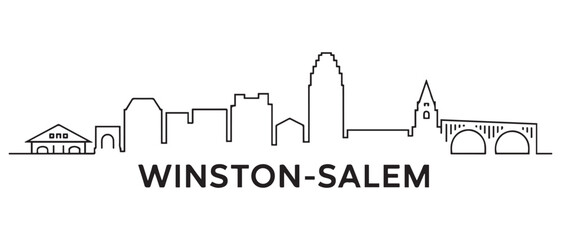Naklejka premium Winston–Salem Line Art skyline silhouette. Landscape Winston–Salem, North Carolina. Vector illustration. with white background