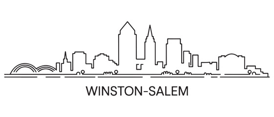 Winston–Salem Line Art skyline silhouette. Landscape Winston–Salem, North Carolina. Vector illustration. with white background