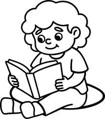Boy reading book coloring page for kids