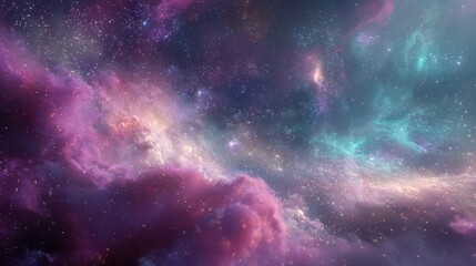 Obraz premium Celestial canvas a vibrant nebula of purples, teals, and twinkling stars