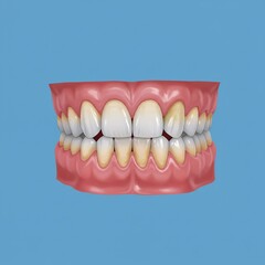 Obraz premium Close up of realistic human teeth and gums in a dental model against a solid blue background