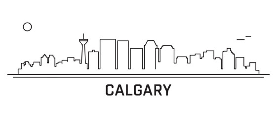 Calgary Line Art skyline silhouette. Landscape Calgary, Alberta. Vector illustration. with white background
