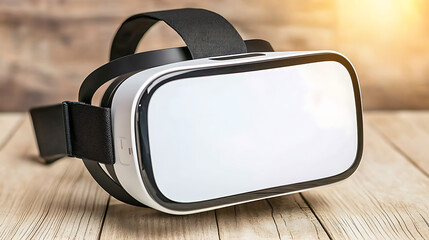 Virtual Reality Headset on Wooden Surface