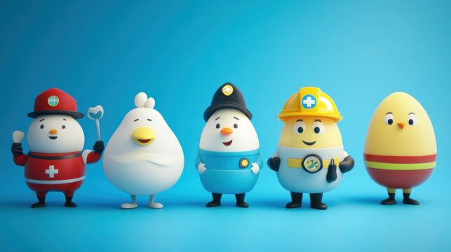 Cute cartoon characters in various professions