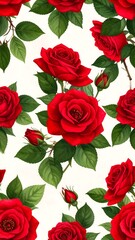 Red rose floral seamless pattern