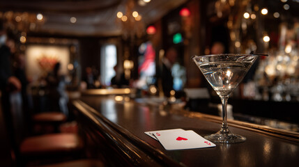 Ace of Hearts with Cocktail at Gambling Bar