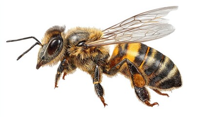 close up of a honey bee in flight isolated on transparent background