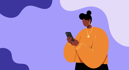 Stylish woman engrossed in her smartphone, symbolizing digital communication, social media, and online connectivity. Ideal for technology, lifestyle, and modern business themes.
