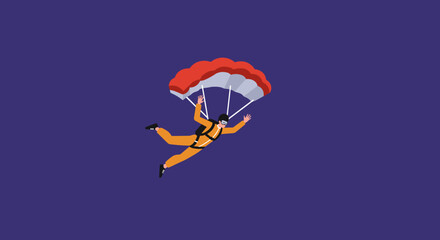 Adventurous person skydiving with an open parachute, enjoying extreme sports and the freedom of flight. Concept of courage, thrill, and daring lifestyle.