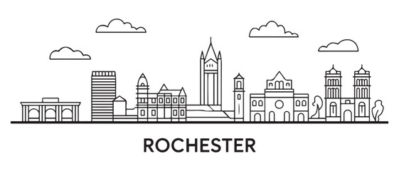 Rochester Line Art skyline. Travel Rochester famous landmarks. Business and tourism concept for presentation, banner, web site. with white background
