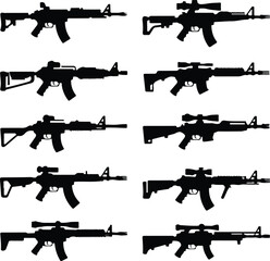Assault Rifle Silhouette Icon Vector Design Military Weapon Gun Silhouette Symbol Set