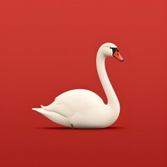 Fototapeta premium Swan – White Swan on Red Background with Elegant Minimal Animal Composition
