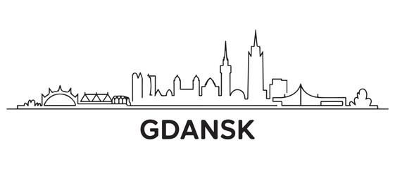 Fototapeta premium Gdansk line Art skyline silhouette. Landscape Gdansk, Poland. Vector illustration. with white background