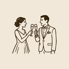 Hand Drawn Toasting Couple Illustration Collection