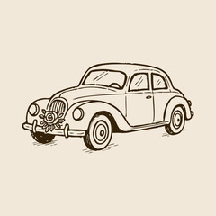 Hand Drawn Vintage Wedding Car Illustration Collection