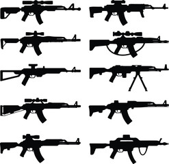 Assault Rifle Silhouette Icon Vector Design Military Weapon Gun Silhouette Symbol Set