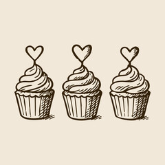 Hand Drawn Wedding cupcakes Illustration Collection