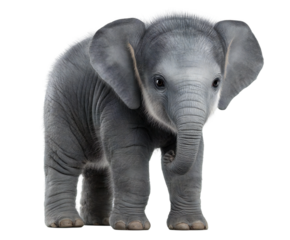 Adorable Baby Elephant Standing Isolated on White Background