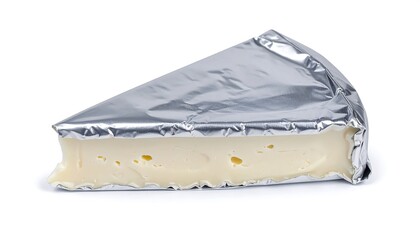 A wedge of cheese in foil