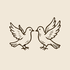Hand Drawn Two Dove Wedding Illustration Collection