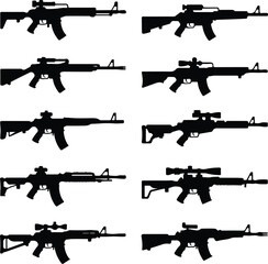 Assault Rifle Silhouette Icon Vector Design Military Weapon Gun Silhouette Symbol Set
