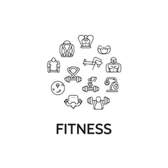 Fitness and Bodybuilding Line Icons