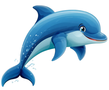 Happy Dolphin Cartoon Character Jumping with Joy in the Sea
