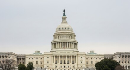 Obraz premium The United States Capitol Building in Washington D.C., seat of the U.S. Congress, on an overcast day.