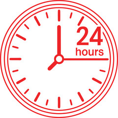 Vector art of red clock showing 24 hours