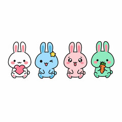 Fototapeta premium Adorable cartoon rabbits illustration perfect for kids designs and stickers