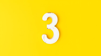 Fototapeta premium number three - white number in wood on yellow background