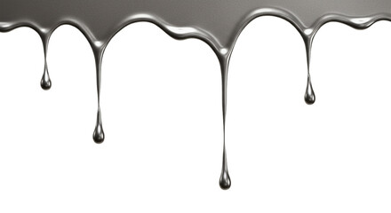 metallic silver liquid dripping isolated on white background, abstract shiny metal fluid effect symbol for futuristic, luxury, and industrial design
