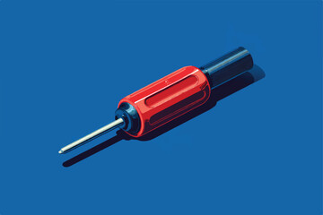 Illustration of a red handled screwdriver casting a shadow on a solid blue background for workshop or repair related concept