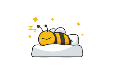 Cute bee sleeping on a cloud