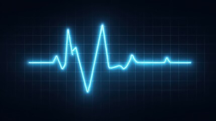 abstract futuristic digital heartbeat ekg line on a gridded neon blue background