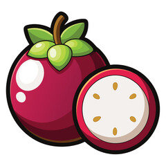 Mangosteen fruit with a cross-section slice, illustration, vector