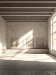 Fototapeta premium Spacious, sunlit interior of an empty gallery.