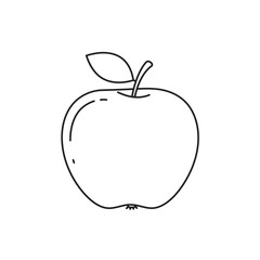 Line Drawing of a Single Apple with Leaf