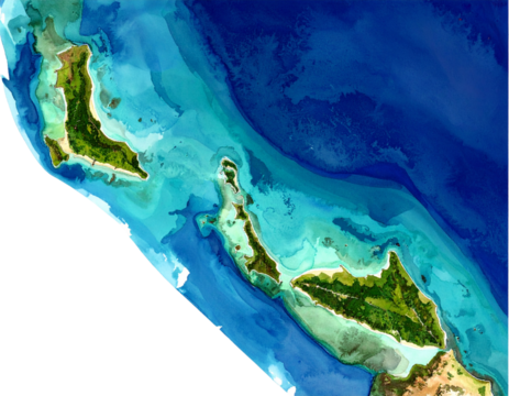 Comoros Map in Authentic Watercolor  with Flag Colors PNG.