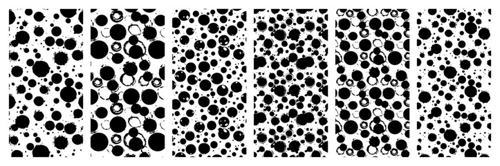 Set of abstract seamless patterns with grunge circles and ink dots