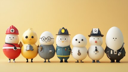 Cute egg-shaped characters in various professions