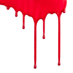 realistic red blood liquid dripping down isolated on white background 
