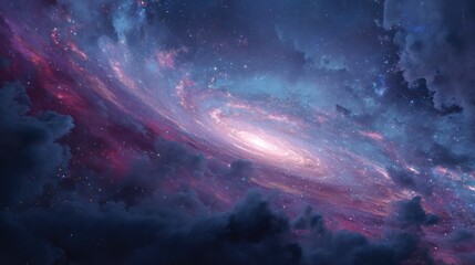Fototapeta premium Swirling galaxy of pinks and blues with clouds of gray and white around the edges