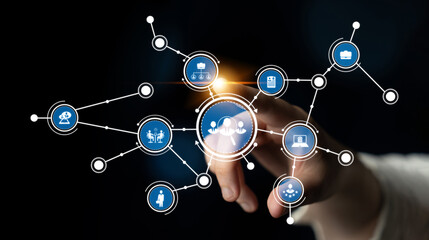 A modern concept depicting digital network connections enhanced by human interaction. The image captures the essence of communication and technology integration. Tessel