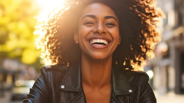 Smiling woman outdoors - Powered by Adobe