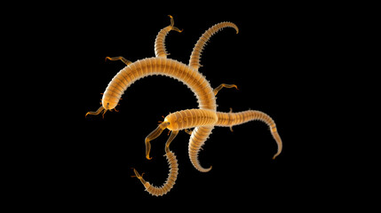 Parasitic nematode worms. Ascaris lumbricoides, which inhabit human intestine and cause disease ascariasis. Detailed 3d model of Ebola Virus on black background.