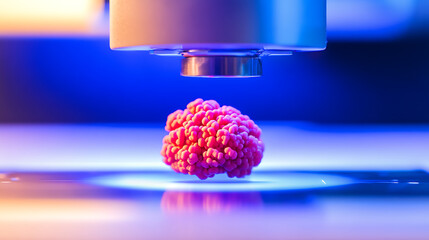 Advanced Microscope Examining a Pink Cellular Structure