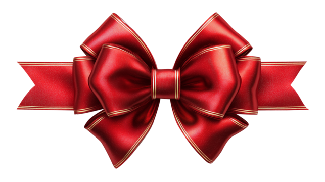 A elegant red bow with long tails, ideal for luxurious gift presentations or festive decor.