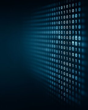 Glowing blue binary code on a dark digital background abstract technology concept