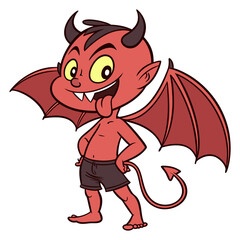 Playful Cartoon Devil Boy with Wings – Halloween Fantasy Illustration